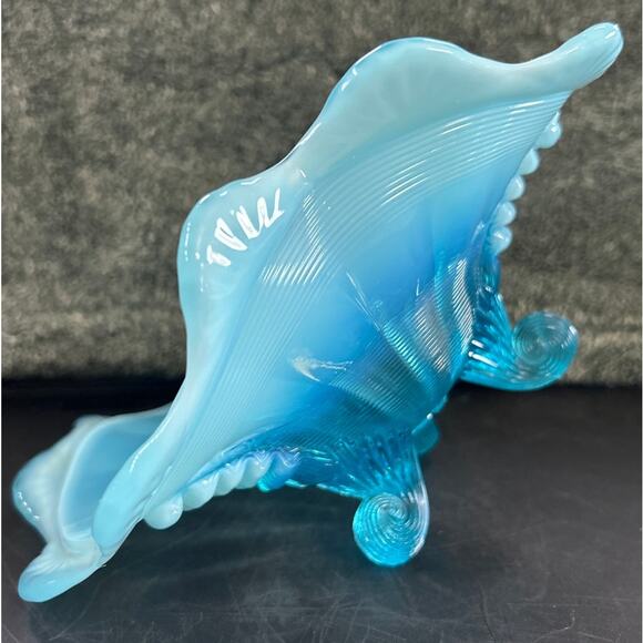 Stunning Opalescent Blue Northwood Glass Klondike Pattern Footed Bowl Antique - Picture 5 of 8